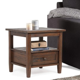 SIMPLIHOME Warm Shaker SOLID WOOD 20 inch Wide Rectangle Rustic End Table in Distressed Charcoal Brown with Storage, 1 Drawer, 1 Shelf, for the Living Room and Bedroom
