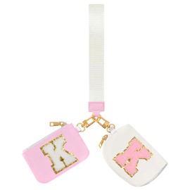 Initial Wristlet Wallets for Women,Monogrammed Wristlet Dual Pouch Wristlet Portable Coin Purse,Mini Detachable Card Purse(K, Pink+Beige)