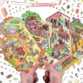 4 Sets 3D Fun Big Size House Scenes Stickers with Tweezers Make Your Own Villa Birthday Study Party Stickers Scenes Cute Micro Room Craft Scrapbook Stickers for Relief Stress Pass The Time