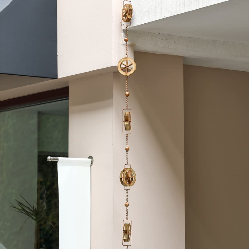 AINISIS 5-7/10-Feet Gutter Rain Chain,Water Wheel Rain Catcher Chain Outdoor