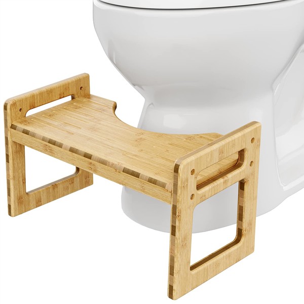 Squatty Potty Tao Bamboo Adjustable Toilet Stool, 7" & 9" Height, Bathroom Stool for Kids and Adults, Brow