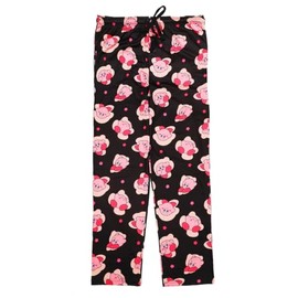 Kirby Character Print Men's Black Sleep Pajama Pants-Large