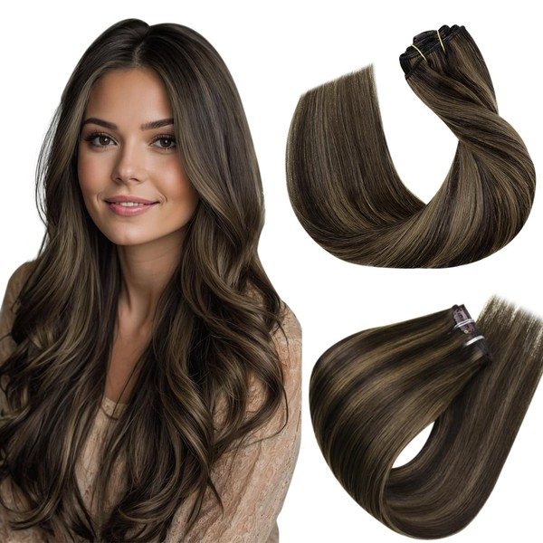 Hetto Hair Extensions Clip in Real Human Hair Brown Clip