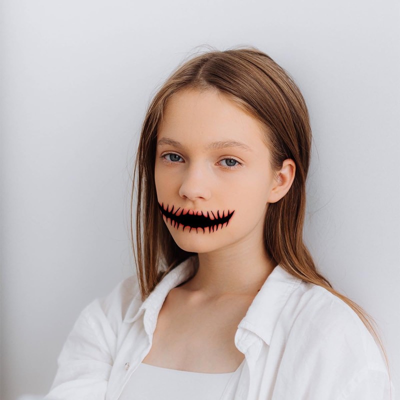 10 pcs Big Mouth Face Halloween Horror Tattoo Stickers -