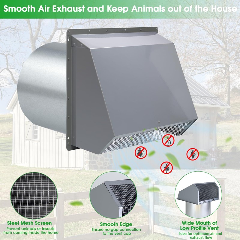 10 Inch Hooded Wall Vent Exhaust with Screen and Damper,Outdoor