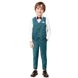 Sadarkes Toddler Suits Wedding Clothes Ring Bearer Outfit Gentleman Shirts Boys' Blazer Pants Set Kids Vest with Bowtie Boys Formal Suit Green