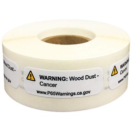 California Proposition 65 Wood Dust Warning Labels Short Form .5 x 1.5 Inch 500 Adhesive Stickers
