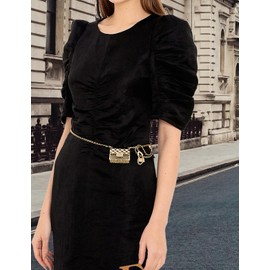 BEMYLV Mini Chain Belt Purse Gold Waist Bag for Women Detachable Fashionable Trendy Fanny Pack for Dresses Jeans