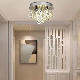 Maxax Crystal Round Ring Chandelier, 3 Lights Flush Mount Ceiling Light Fixture, Modern Raindrop Pendant Lamp with G9 Base, for Dining Room, Hallway, Bedroom, Living Room, Kitchen, Chrome