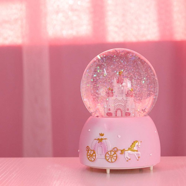 IBLUELOVER Musical Snow Globe Rotating Castle Music Box Illuminated Automatic Snowfall and Colorful Lights Water Globe Desktop Ornament Melody Artware Birthday Gift