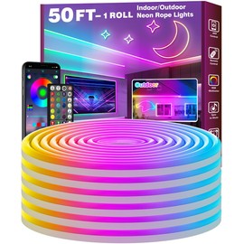 FBZ 50Ft Led Rope Lights, Flexible Neon Lights Control with App/Remote, Multiple Modes, IP65 Outdoor RGB Waterproof, Music Sync Gaming Light Strip for Bedroom Decor