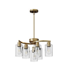 Ship in USA,6-Light Chandeliers for Dining Room, Modern Kitchen Island Light Fixtures Over Table,Metal Hanging Pendant LightingShade color: Gloden+clear glass, Lamp Power(W): 80, Product Size: 55x55x139.7