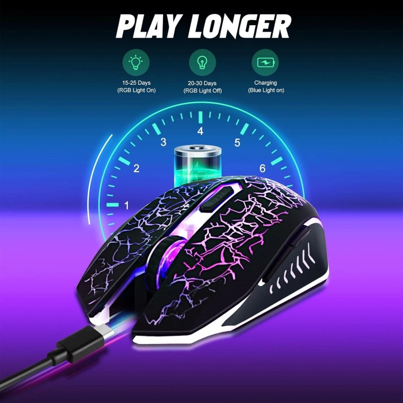 LuLabboard Wireless Gaming Mouse RGB 2400DPI Rechargeable Silent 6-Button -