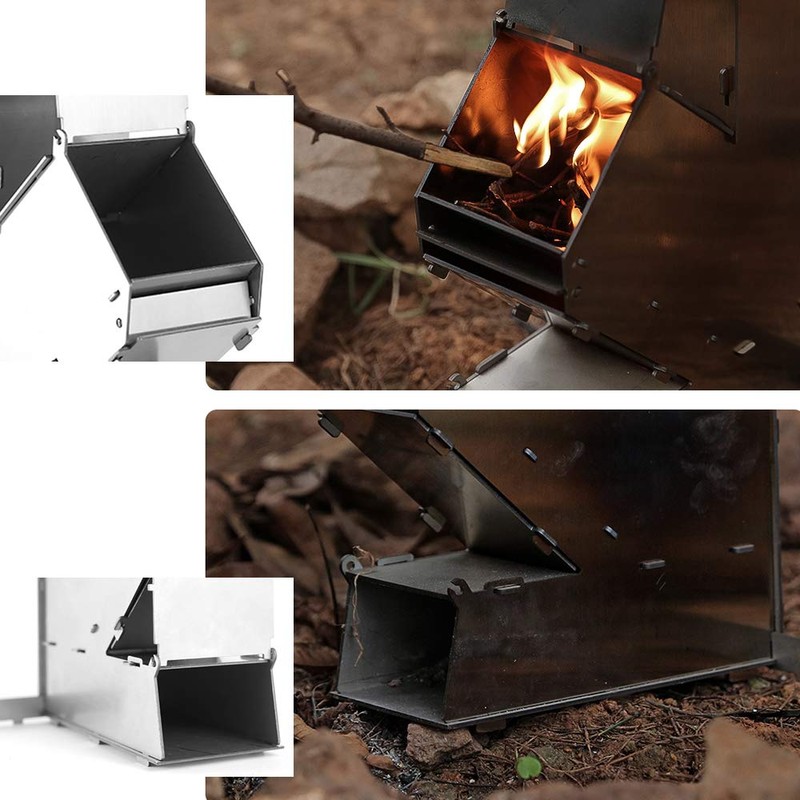 Outdoor Collapsible Wood Burning Stove Detachable Portable Stainless Steel Rocket