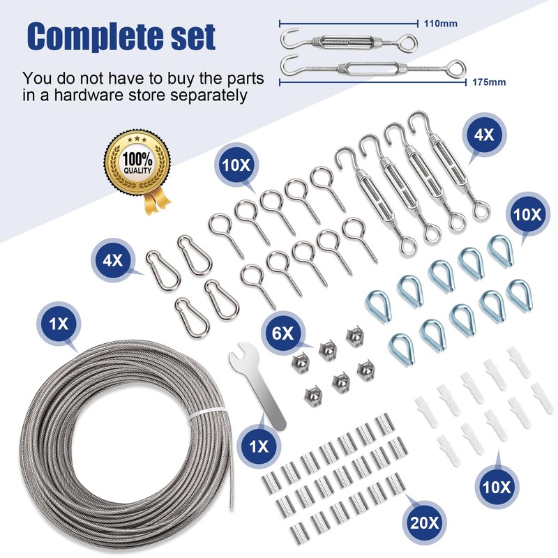Angooni 65 Pieces Steel Cable Kit, 115ft 1/16 Stainless Steel
