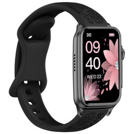 Strisinho Floral Engraved Watch Bands Compatible with FITVII Nexa 1.57 inch Smart Watch, Soft Silicone Flower Pattern Watch Straps Sport Replacement Wristband for FITVII Nexa Fitness Tracker