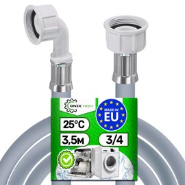Inlet Hose Dishwasher and Washing Machine 3.5 m with Angle and Straight Safety Valve Diameter 3/4 Inch Water Hose for Temperatures up to 25 °C - Made in EU - Warranty 5 Years - ONIX TECH