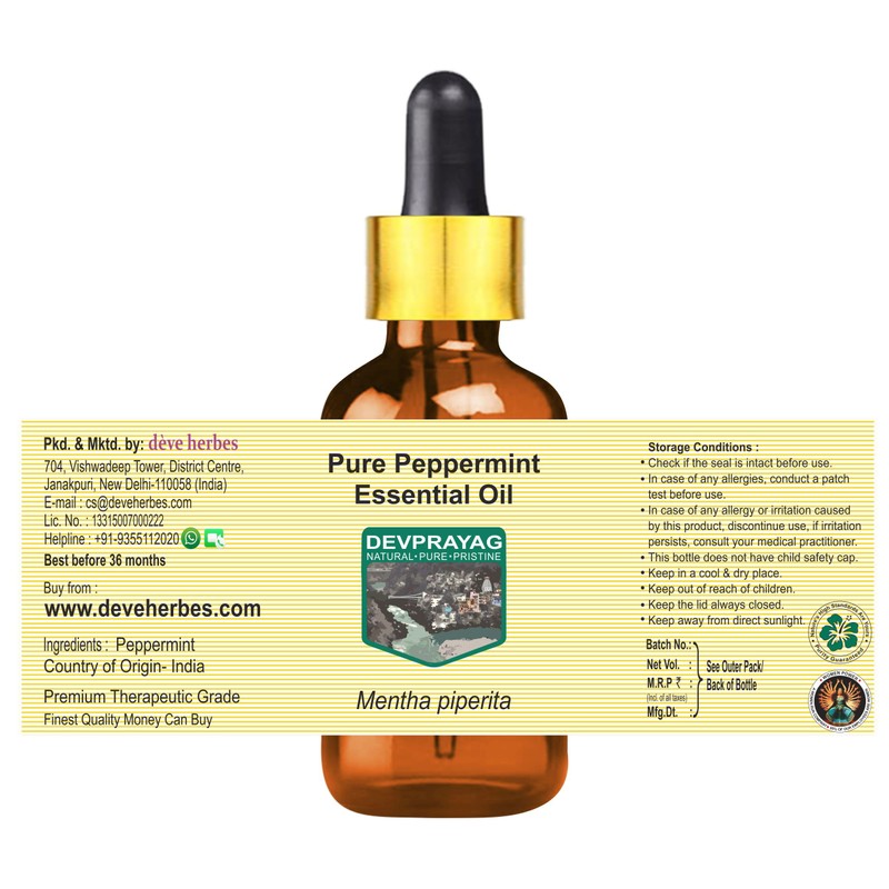 Devprayag Pure Peppermint Essential Oil (Mentha piperita) with Glass Dropper