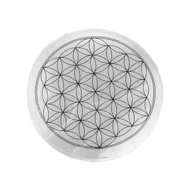 NKlaus Selenite Charging Plate 15 cm with Flower of Life Engraving - Gemstone Charging, Chakra Work, Energy Work, Protection Symbol & Spiritual Decoration 16606