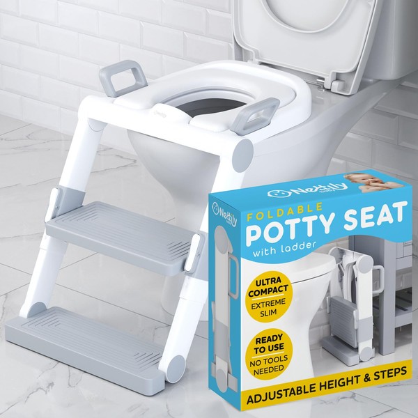 NETTILY Potty Training Seat for Toddler Boys & Girls - Toddlers COMPLETELY FOLDABLE Potty Training Toilet Seat with Ladder - PORTABLE Kids Potty Seat Toilet Chair Step Stool Trainer for Children