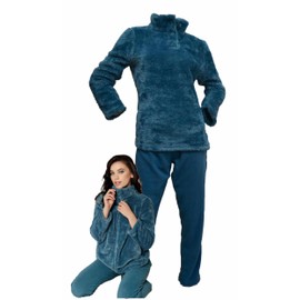 Infiore Pyjamas for Women Fleece Coral Effect Pyjamas for Women Soft Fleece Winter Pajamas for Women Pajamas for Women Plush Buttons 21493 Topaz XL, 21493 Topaz