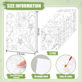 FYSUIMU 12Pcs Pre Drawn Canvas for Painting 8 x 10 Inch Pre Printed Stretched Cotton Canvas Boho Floral Predrawn Outline for Beginners DIY Painting Party Favor