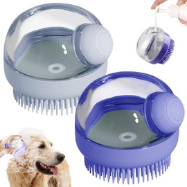 Kwispel Dog Bath Scrubber Brush, 2 PCS Pet Dog Grooming Massage Shampoo Bath Brush with Soap and Shampoo Dispenser Soft Silicone Bristle for Long Short Haired Dogs Cats Shower