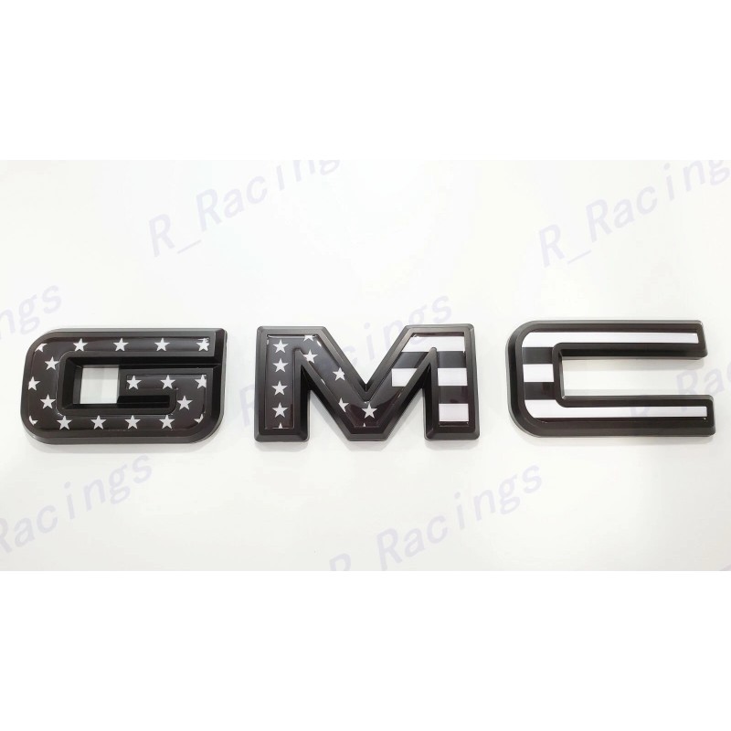 Auto Front Rear Black USA Flag Emblem Overlay 2019-2025 GMC