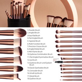 BS-MALL Set De 18 Brochas De Maquillaje Sintéticas Premium Para Base, Polvos, Correctores, Sombras De Ojos Y Colorete. Incluye Estuche Negro (B-Brown).