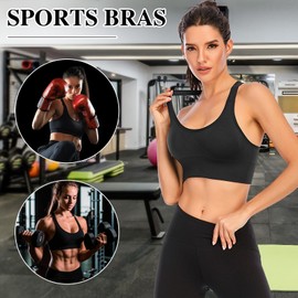Risipu Women Racerback Sports Bra High Impact Padded Seamless Activewear Bras for Yoga Gym Workout Fitness (L, Black)