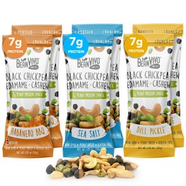 BeanVIVO Healthy Snacks for Adults & Kids with 7g Protein & 5g Fiber per Serving with Dried Edamame, Roasted Cashew and Black Chickpeas - Vegan & Gluten Free - Keto Friendly & Non-GMO - 6Pack (1.05 oz Each Pouch)