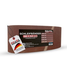 RIKAMA® 5 Sanding Belts 100 x 560 mm in Mix, 1 Belt Each Grit 40, 60, 80, 120 and 240, Fabric Sanding Belts for Belt Sanders, for Hobby and Professional Workshops (5, 100 x 560 mm)