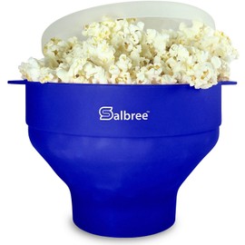 The Original Salbree Collapsible Silicone Microwave Popcorn Popper Maker Machine, Microwavable Bowl Holds 16 Cups, Uses Hot Air and Oil Always Optional - The Most Colors Available (Blue)
