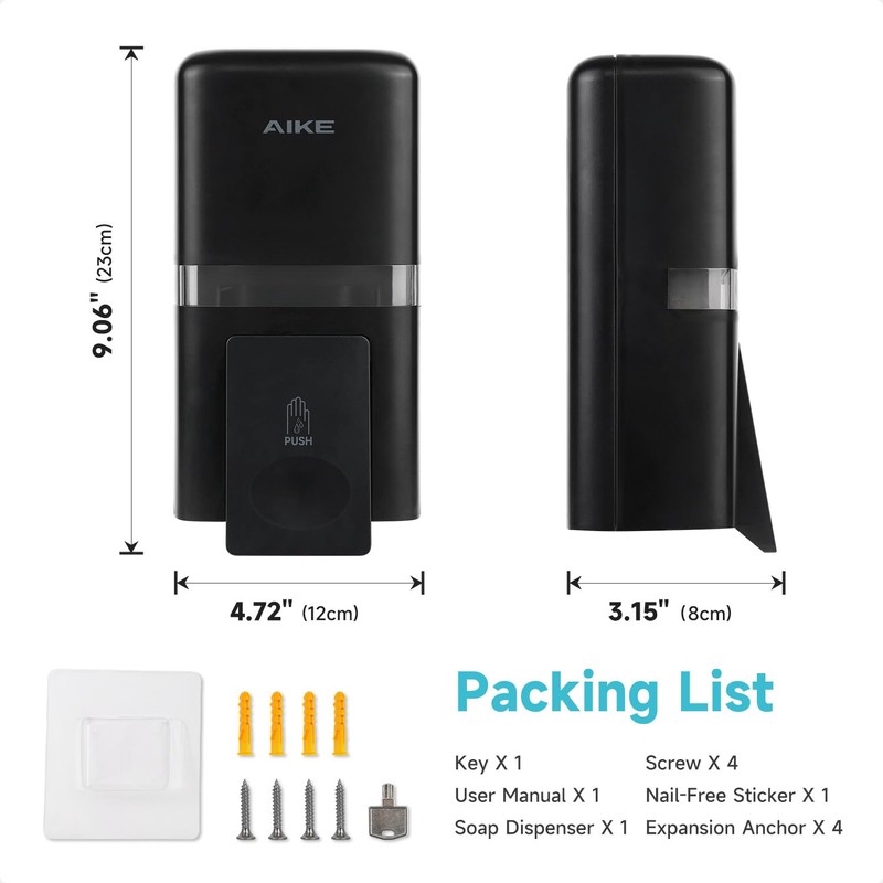 AIKE Wall Mount Liquid Soap Dispenser, 27oz Large Capacity with