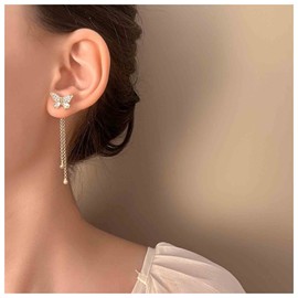 Yheakne Vintage Kristall Schmetterling Ohrstecker Gold Lange Kette Ohrringe Dünne Kette Ohrringe Cz Gepflastert Schmetterling Ohrringe Retro Hängende Kette Ohrringe Schmuck Für Frauen Und Mädchen