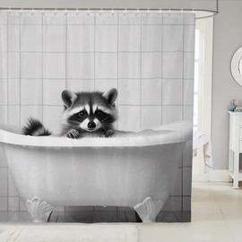 Feelyou Raccoon Shower Curtain 72"x84" Cute Bathroom Shower Curtain Set for Boys Girls Teens Kawaii Bath Curtain Animal Kids Bathroom Accessories Grey