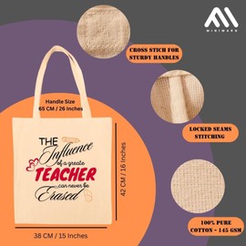 MINIMARG Printed100% Cotton Canvas Tote Bags for gift, Present, Student, Teacher, Bride, Souvenir, eco-friendly Reusable Tote Bags -Size 38x42cm+65cm long Handle (Influence of Teacher)