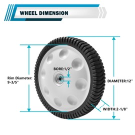 Sutmorly 12 Inch 734-04019 Rear Wheel Replacement for MTD 734-04127, Lawn Mower Wheel 12" x 2.125" S-Wave Wheel Tire Compatible with Most Troy Bilt Walk-Behind Push Lawn Mower, 2 Pack