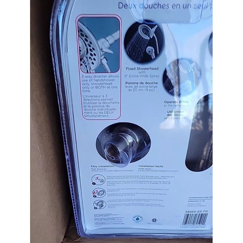 Delta 58569-SS-PK In2ition 2in1 5-Spray Dual Fixed Handheld ShowerHead Stainless