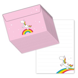 Writing Pad / Letter Pad "Rainbow Unicorn" DIN A5 (Lined 50 Sheets) Including 20 Matching Envelopes for Girls, Letters, Letter Paper, Writing Paper Set for Children