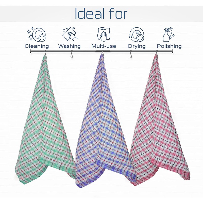 QCS Towel - Pack of 10 Colured Check Tea Towels