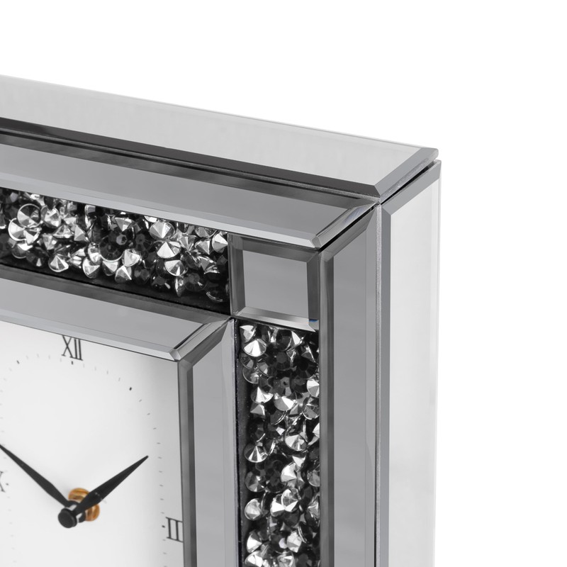 SHYFOY Luxury Crystal-Embedded Mirrored Table Clock, Elegant Decorative Clock with