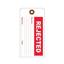 Production Quality Control Tags - Best Equipment Status Hang-Tag - Pack of 100 (Rejected)