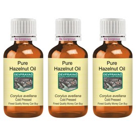 Devprayag Pure Hazelnut Oil (Corylus avellana) Natural Therapeutic Grade Cold Pressed (Pack of Three) 100ml x 3 (10 oz)