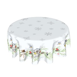 Winter Xmas Tablecloth White Winter Snowman Round Tablecloth 60inch Merry Christmas Tablecloth Round Winter Table Cloth Snowflake Table Cover for Home Kitchen Dinner Holiday Party Indoor Outdoor Decor