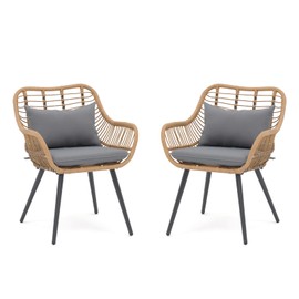 Verano Garden Set of 2 Patio Dining Chairs, Outdoor Wicker Seating Set with Soft Cushion for Indoor & Outdoor Use, Modern Wicker Dining Chairs for Backyard