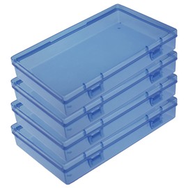Goodma 4 Pieces Rectangular Plastic Boxes Empty Storage Organizer Containers with Hinged Lids for Small Items and Other Craft Projects (180 x 110 x 30 mm, Blue)