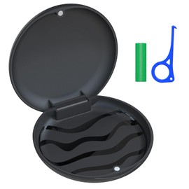 ANYLEY Retainer Case, Slim Aligner Case, Night Mouth Guard Case, Premium Denture Case with Retainer Removal Tool and Chewy, for Disassembly of Oral Care, Black (Black, Pack of 1)
