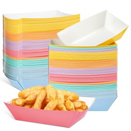 Lallisa 120 Pcs 1Lb Colorful Paper Food Trays Disposable Nacho Trays Hot Dog Serving Boats Colored Grease Resistant Paperboard Pastel Ice Cream Party Supplies for Summer Snack French Fries BBQ Picnic