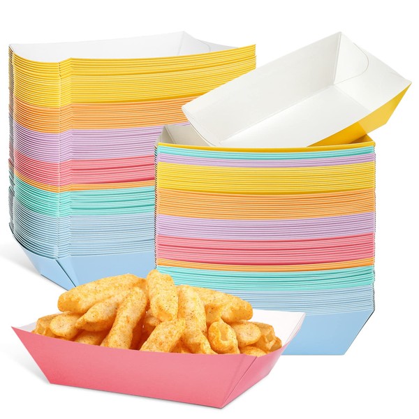 Lallisa 120 Pcs 1Lb Colorful Paper Food Trays Disposable Nacho